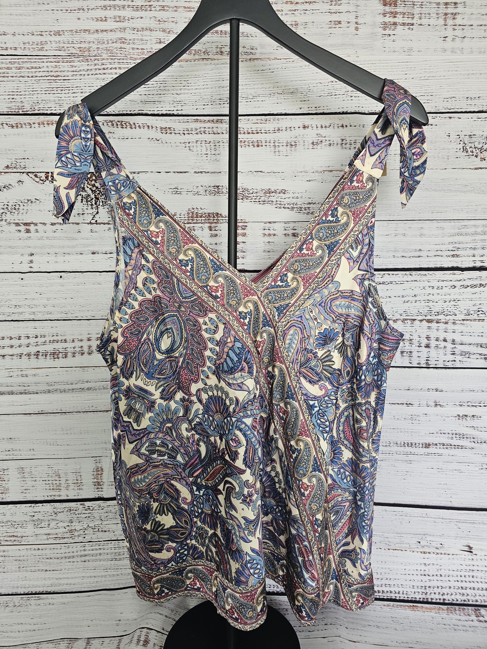 CHARLIE B Floral Paisley Tie-Strap Tank Top in Blue, Pink, Cream